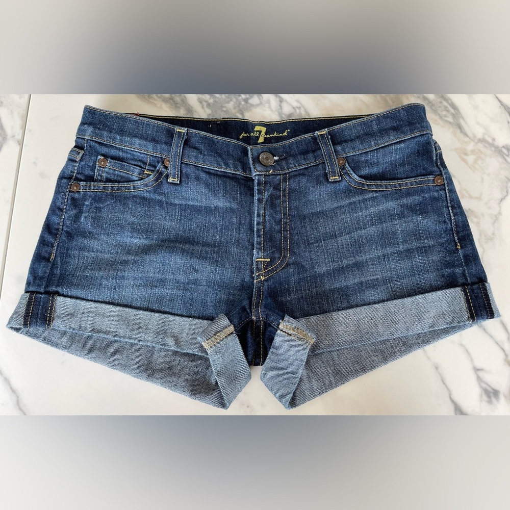 7 For All Mankind Denim Shorts, rolled cuff shorts, jean shorts, 27” waist